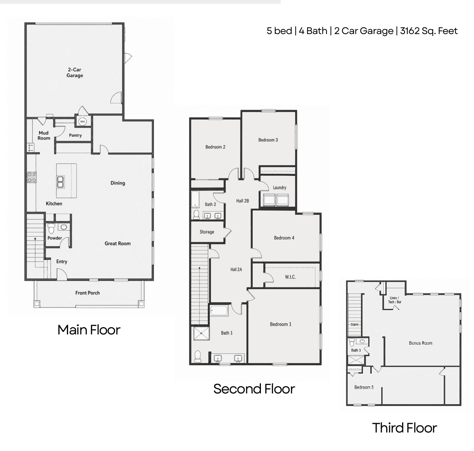 The Cottages Plan 3 floor plans for the main, second, and third floors.