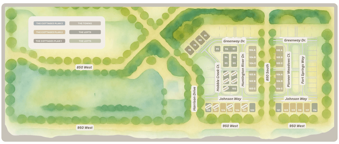 Huntington Ranch community site map, with lots color-coded by collection.